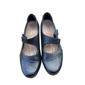 Clarks Women Rosalyn Wren Mary Jane Size 6 M Black Leather Block Heel EU 36